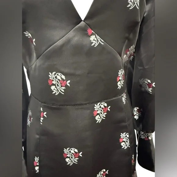 NWT Joie Minia floral black  satin brocade puff sleeve dress  . Size 8 - Picture 3 of 7